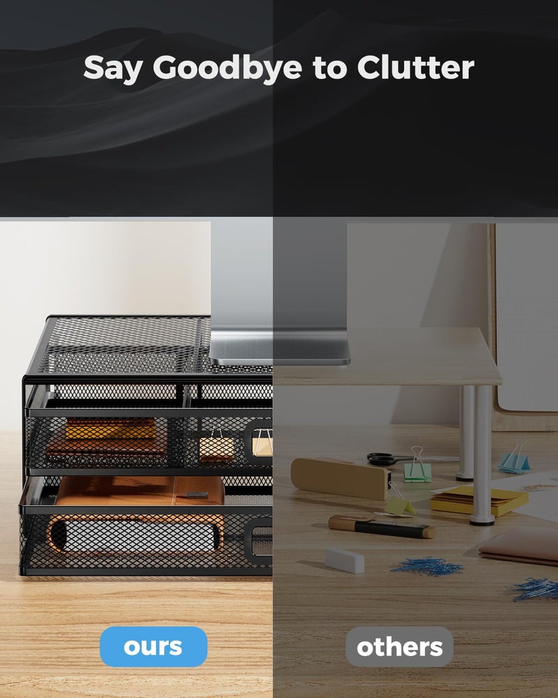 HUANUO 2 Tier Monitor Stand, Metal Monitor Riser with Drawer, Desk Organizer, Monitor Stand with Storage, Desktop Computer Stand for PC, Laptop, Printer - Image 5